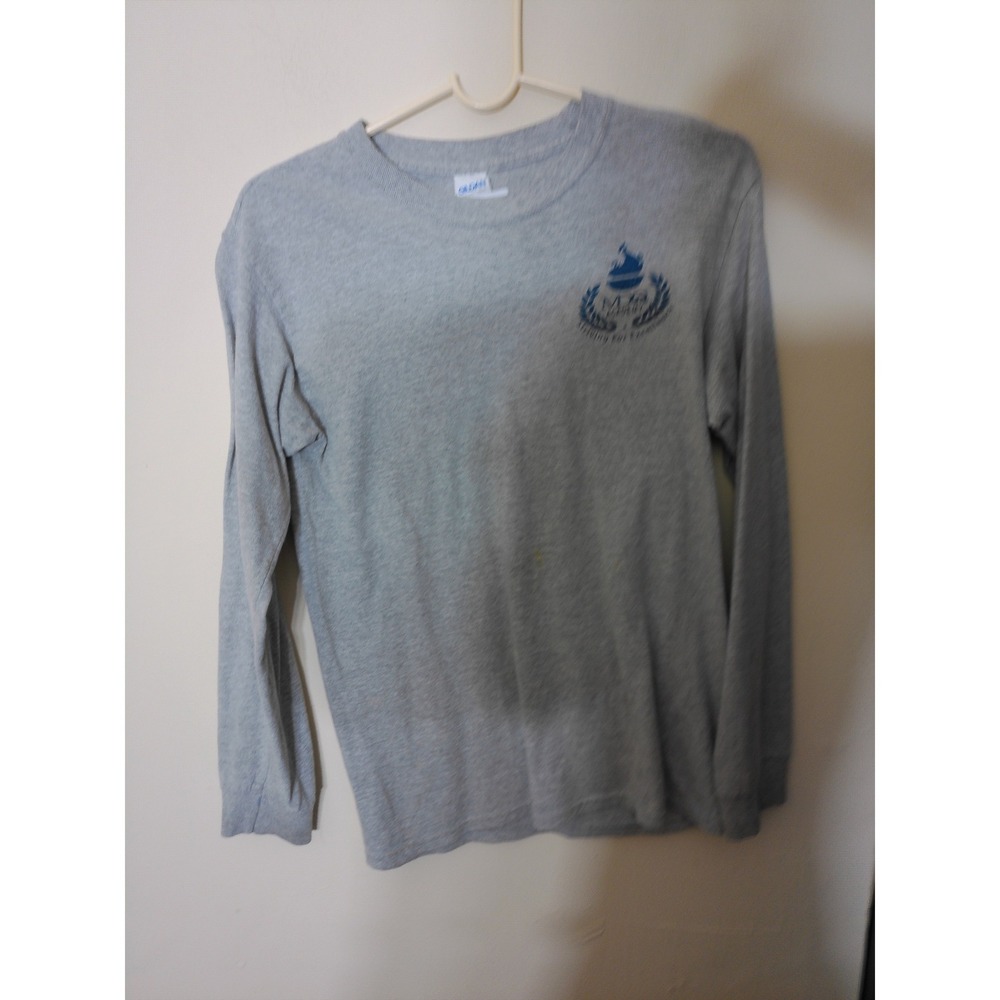 Gildan MDQ Academy Long Sleeve T-Shirt Boys Small Gray Graphic School Basic Tee